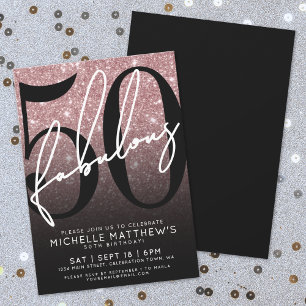 Rose Gold Glitter Fifty Fabulous 50th Birthday Invitation