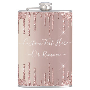 Rose Gold Glitter Flask with Custom Text