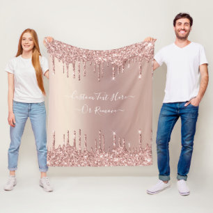 Rose Gold Glitter Fleece Blanket with Custom Text