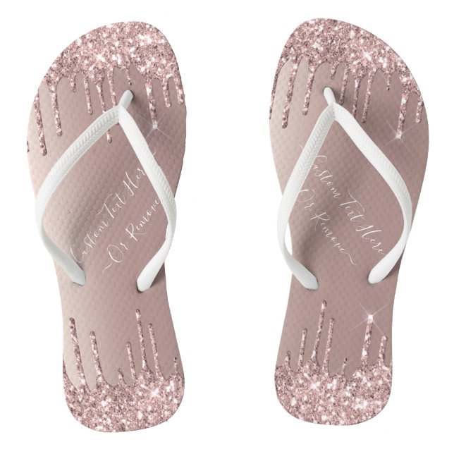 Rose Gold Glitter Flip Flops Personalised Text (Footbed)