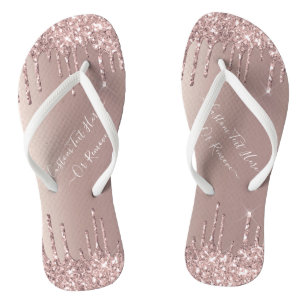 Rose Gold Glitter Flip Flops with Custom Text
