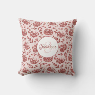 Rose Gold Glitter Floral Monogram Cushion