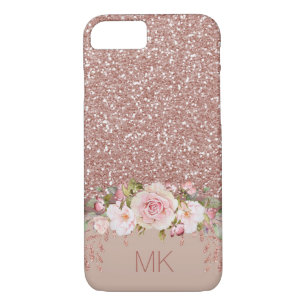 Rose Gold Glitter Floral with Monogram Case-Mate iPhone Case