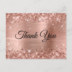 Rose Gold Glitter Foil 21st Birthday Thank You Postcard