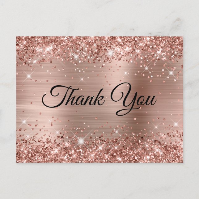 Rose Gold Glitter Foil 21st Birthday Thank You Postcard (Front)