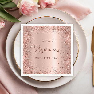 Rose Gold Glitter Foil 30th Birthday Monogram Napkin