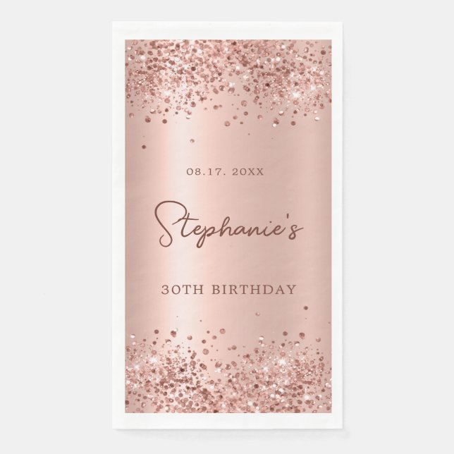 Rose Gold Glitter Foil 30th Birthday Monogram Napkin (Front)