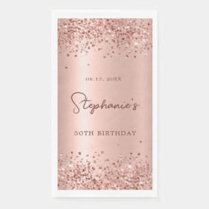 Rose Gold Glitter Foil 50th Birthday Monogram Napkin