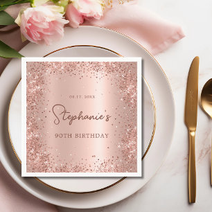 Rose Gold Glitter Foil 90th Birthday Monogram Napkin