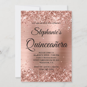 Rose Gold Glitter Foil Fancy Monogram Quinceañera Invitation
