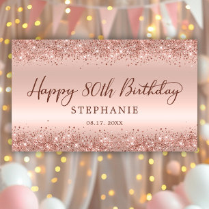 Rose Gold Glitter Foil Happy 80th Birthday Script  Banner