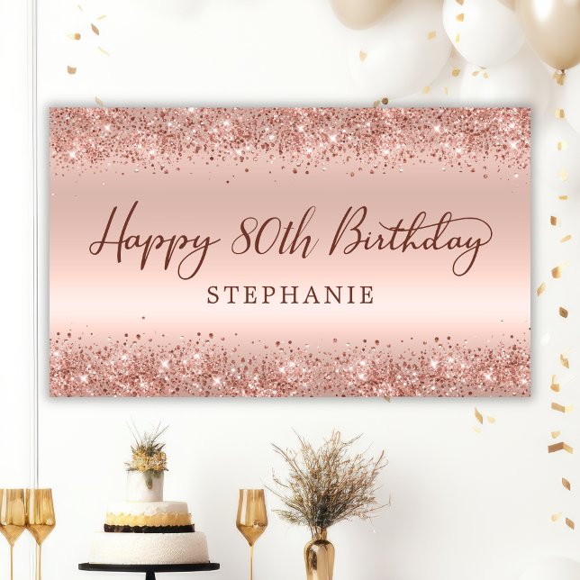 Rose Gold Glitter Foil Happy 80th Birthday Script  Banner (Creator Uploaded)