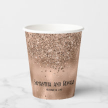 Rose Gold Glitter & Foil Wedding Paper Cups