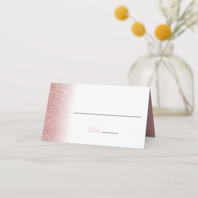 Rose Gold Glitter Folded Wedding Place Card (Front)