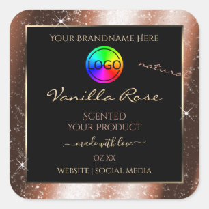 Rose Gold Glitter Frame Product Label with Logo
