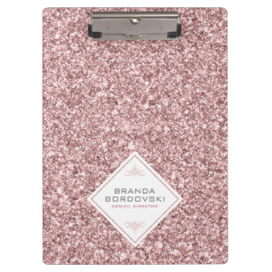 Rose-gold Glitter & Geometric White Shape Clipboard