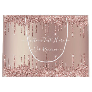 Rose Gold Glitter Gift Bag with Custom Text