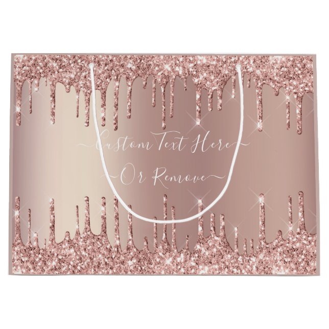 Rose Gold Glitter Gift Bag with Custom Text (Front)