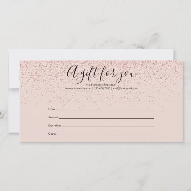 Rose Gold Glitter Gift Certificate (Front)