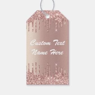 Rose Gold Glitter Gift Tags Personalised Text Name