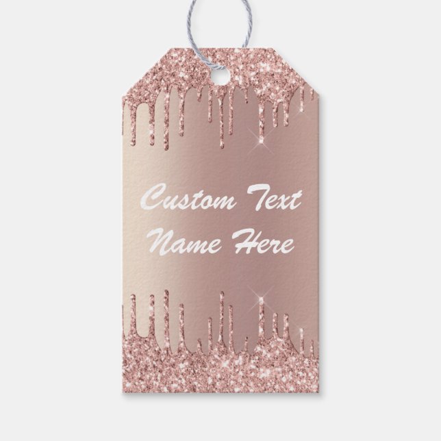 Rose Gold Glitter Gift Tags Personalised Text Name (Front)