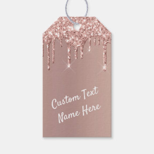 Rose Gold Glitter Gift Tags with Custom Text Name