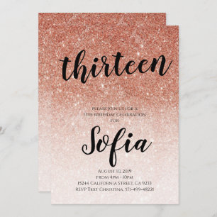 Rose Gold Glitter Girl Teen Birthday Party Invitation