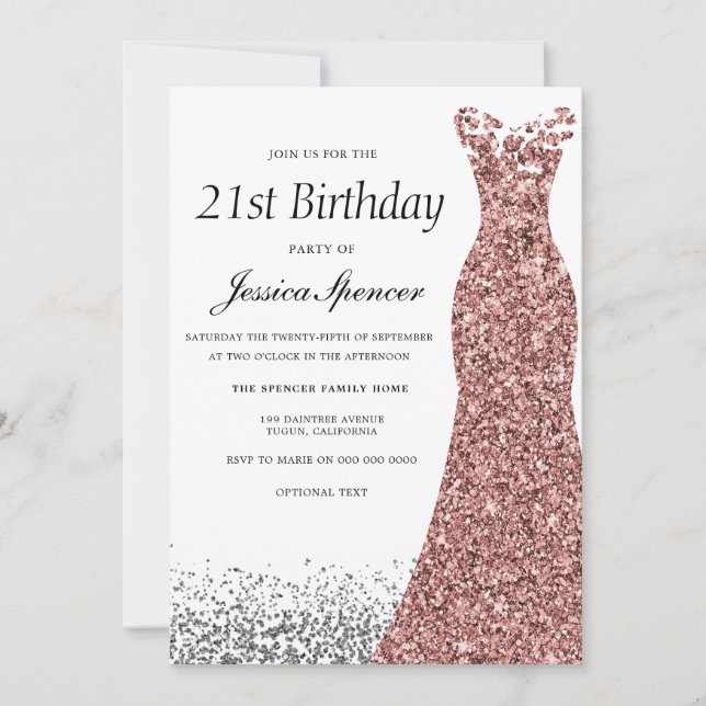 Rose Gold Glitter Girls 21st Birthday Party Invitation (Front)