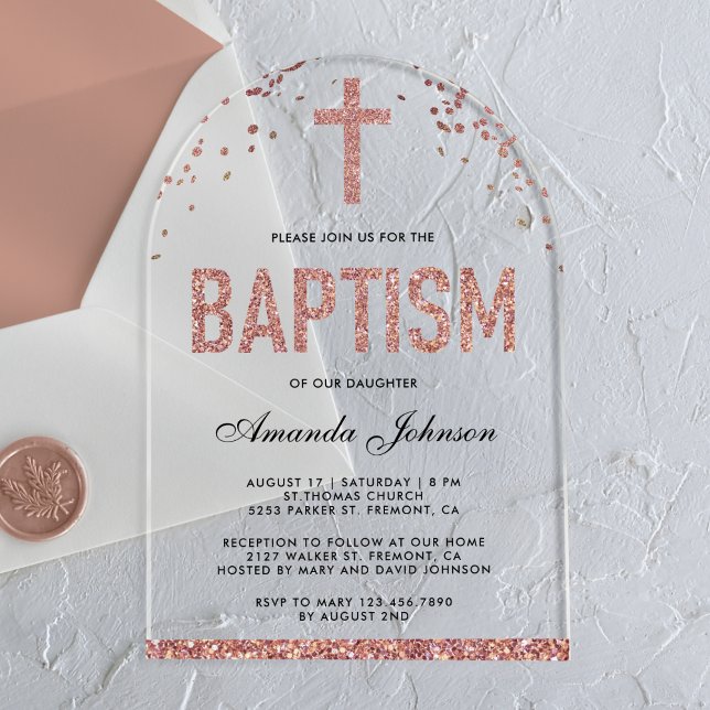  Rose Gold Glitter Girls Arch Baptism Acrylic Invitations (Creator Uploaded)