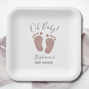 Rose Gold Glitter Girl's Baby Shower  Paper Plate