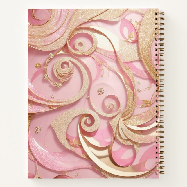 Rose Gold Glitter girls Sparkles Pink Stylish Chic Notebook (Back)