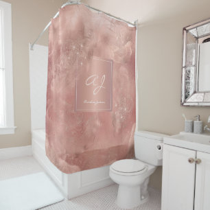 Rose gold glitter girly modern chic glam monogram shower curtain