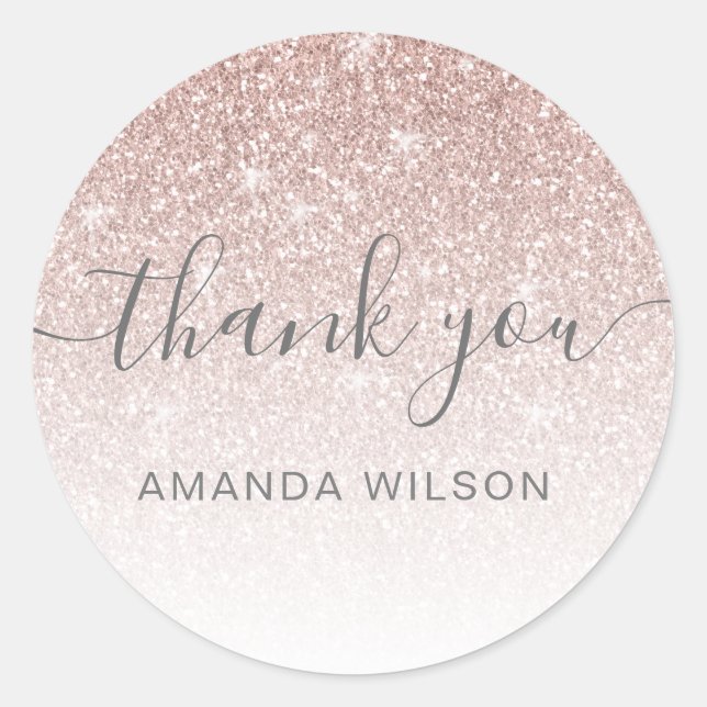 Rose Gold Glitter Girly Party Favour Thank You Classic Round Sticker (Front)