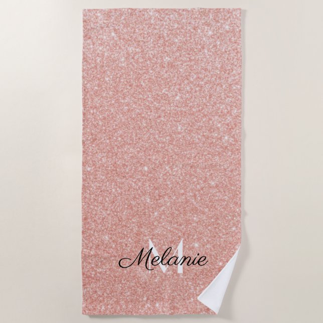 Rose Gold Glitter Girly Sparkle Pink Name  Beach T Towel (Front)