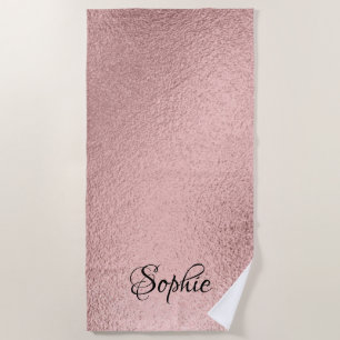 Rose Gold Glitter Girly Sparkle Pink Name Beach To Towel