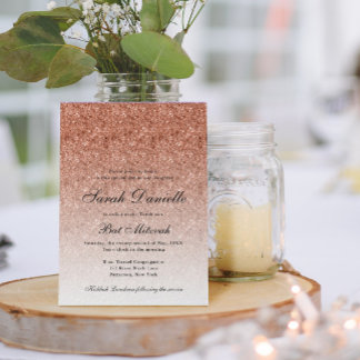 Rose Gold Glitter Glam Bat Mitzvah Invitation