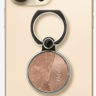 Rose Gold Glitter Glam Bling Personalised Metallic Phone Ring Stand