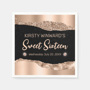Rose Gold Glitter Glam Edge & Diamonds Sweet 16  Napkin