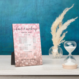 Rose Gold Glitter Glam Lights Salon Price Menu  Plaque