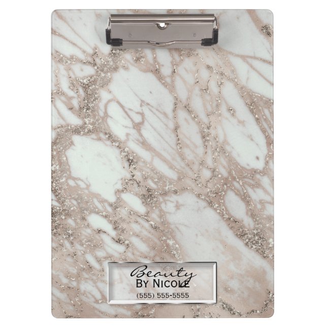 Rose Gold Glitter Glam Marble Modern Personalised Clipboard (Front)