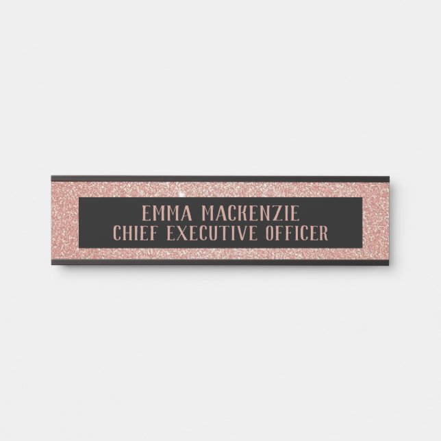 Rose Gold Glitter Glam Office Name Plate Door Sign (Front)