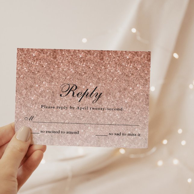 Rose Gold Glitter Glam Personalised Reply Card (Creator Uploaded)
