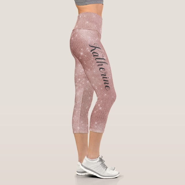 Rose Gold Glitter Glam Sparkle Cute Monogram Name Capri Leggings (Right)