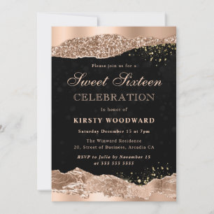 Rose Gold Glitter Glam Tears Edges Sweet Sixteen Invitation