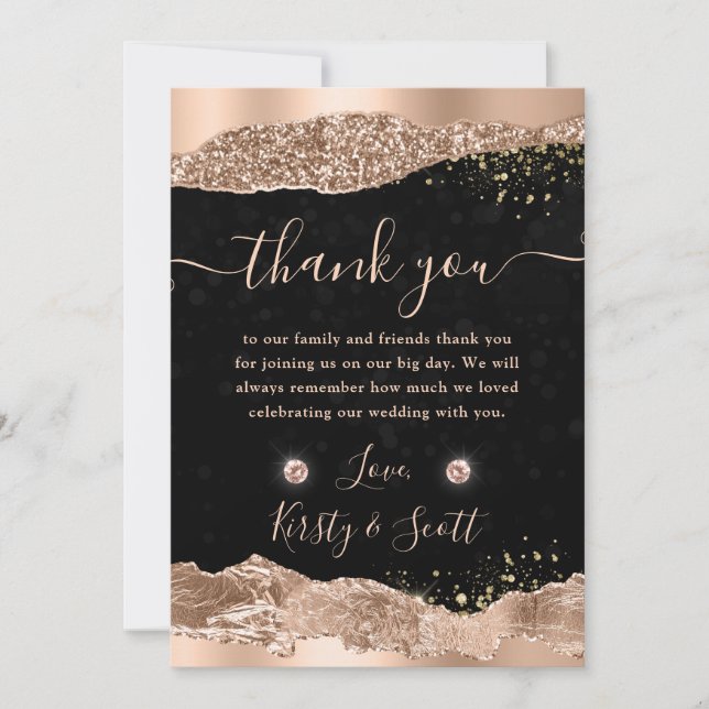 Rose Gold Glitter Glam Tears Edges Wedding Thank You Card (Front)