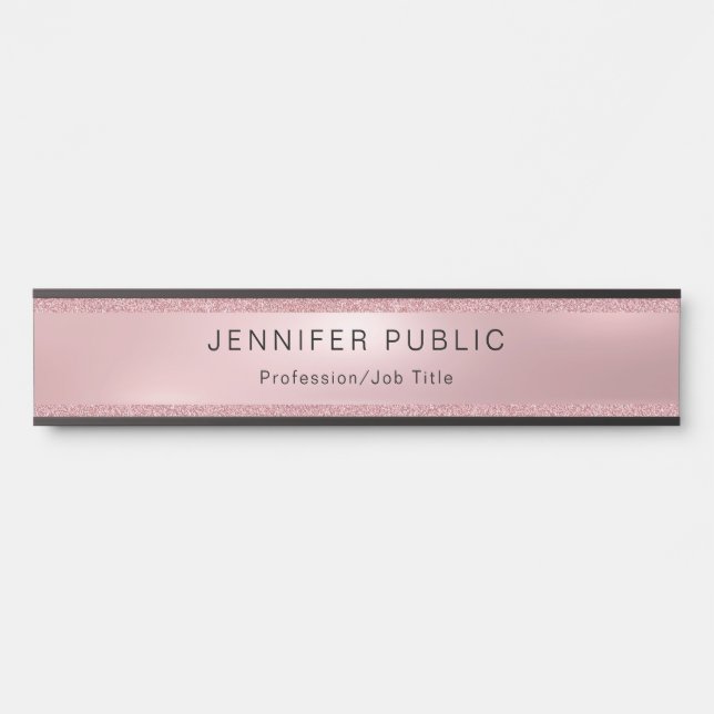 Rose Gold Glitter Glamour Modern Elegant Template Door Sign (Front)