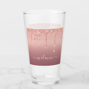 Rose Gold Glitter Glass with Custom Name