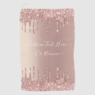 Rose Gold Glitter Golf Towel with Custom Text