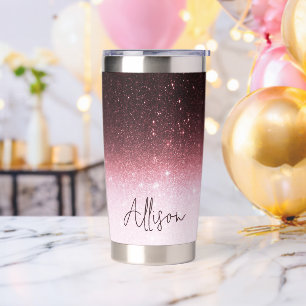 Rose gold glitter gradient personalised insulated tumbler