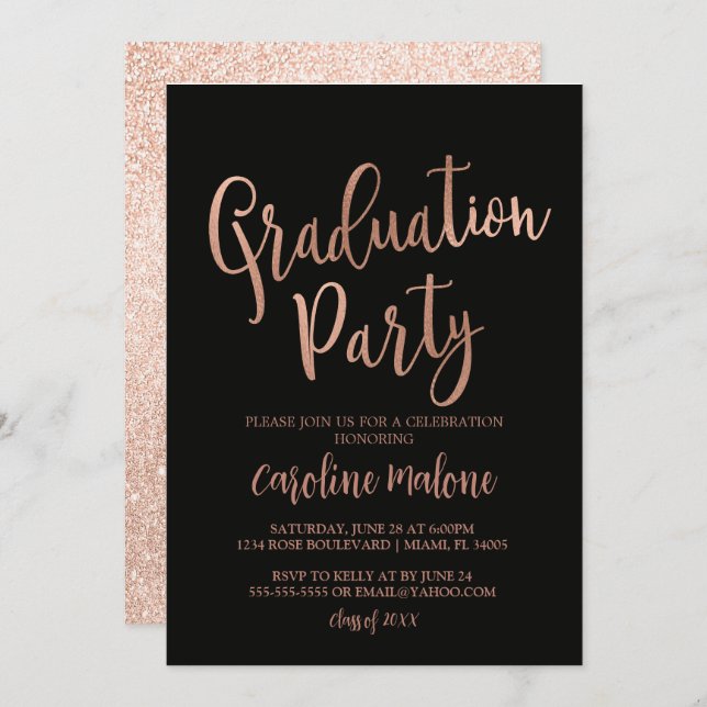 Rose Gold Glitter Graduation Invitation (Front/Back)